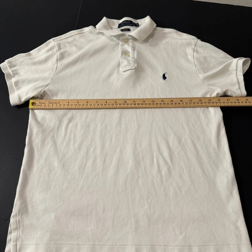 Polo Ralph Lauren Mens Custom Fit Polo Shirt White Cotton Short Sleeve Medium
